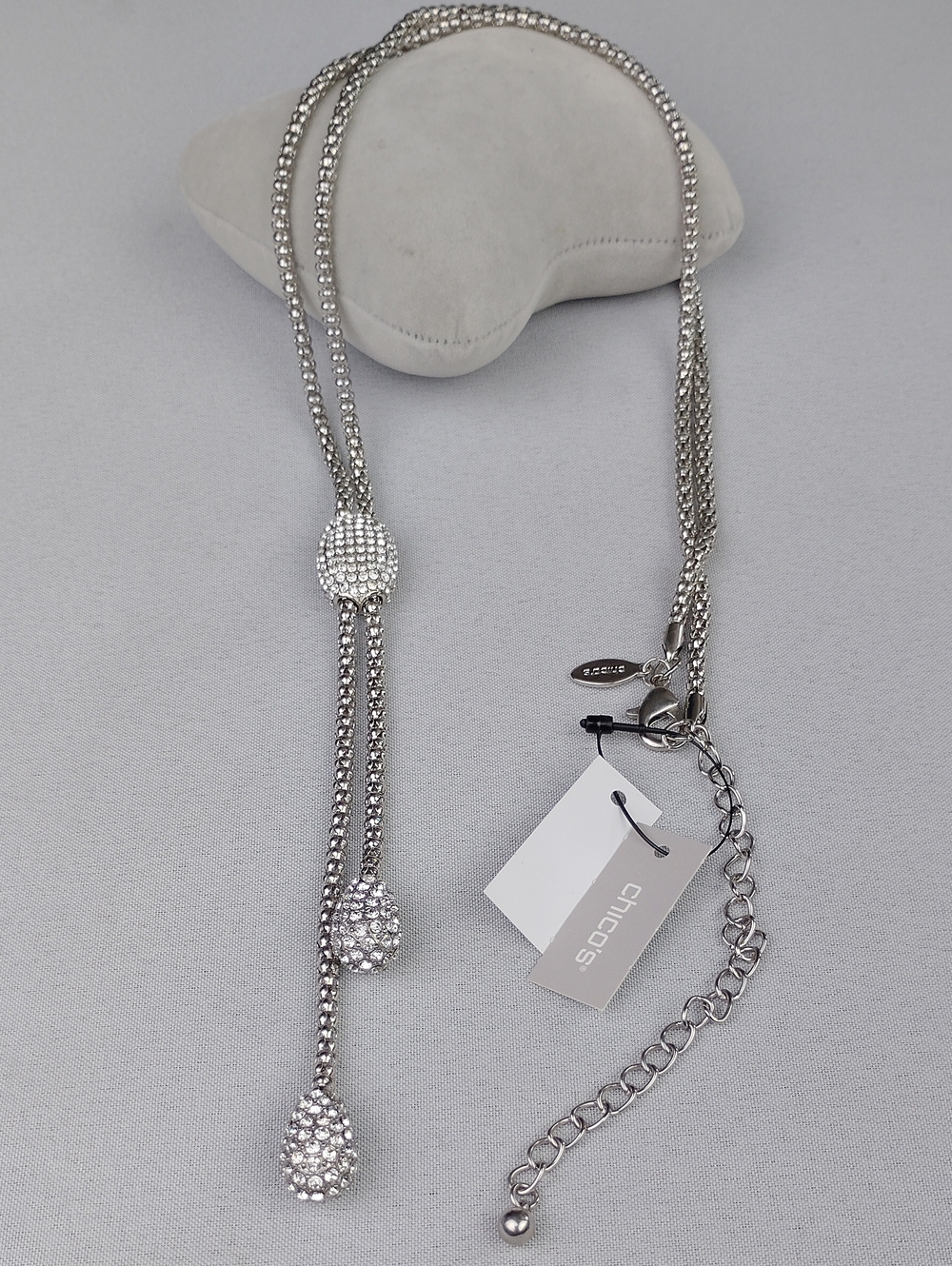 Chico's Silver Tone Crystal Lariat Necklace .